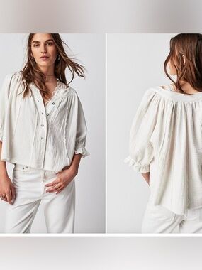 Free people Cream Button-Front Peasant Blouse